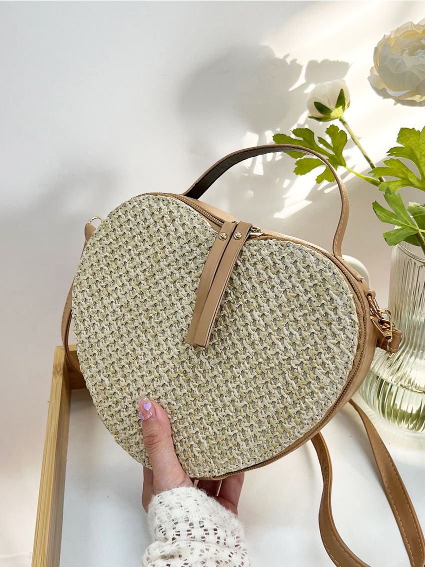Mini Minimalist Heart Design Straw Bag