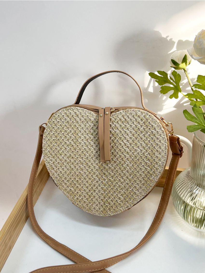 Mini Minimalist Heart Design Straw Bag