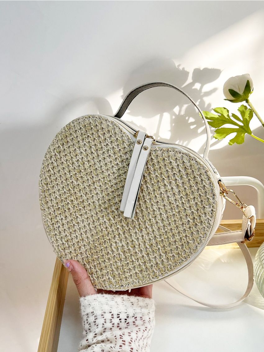 Mini Minimalist Heart Design Straw Bag