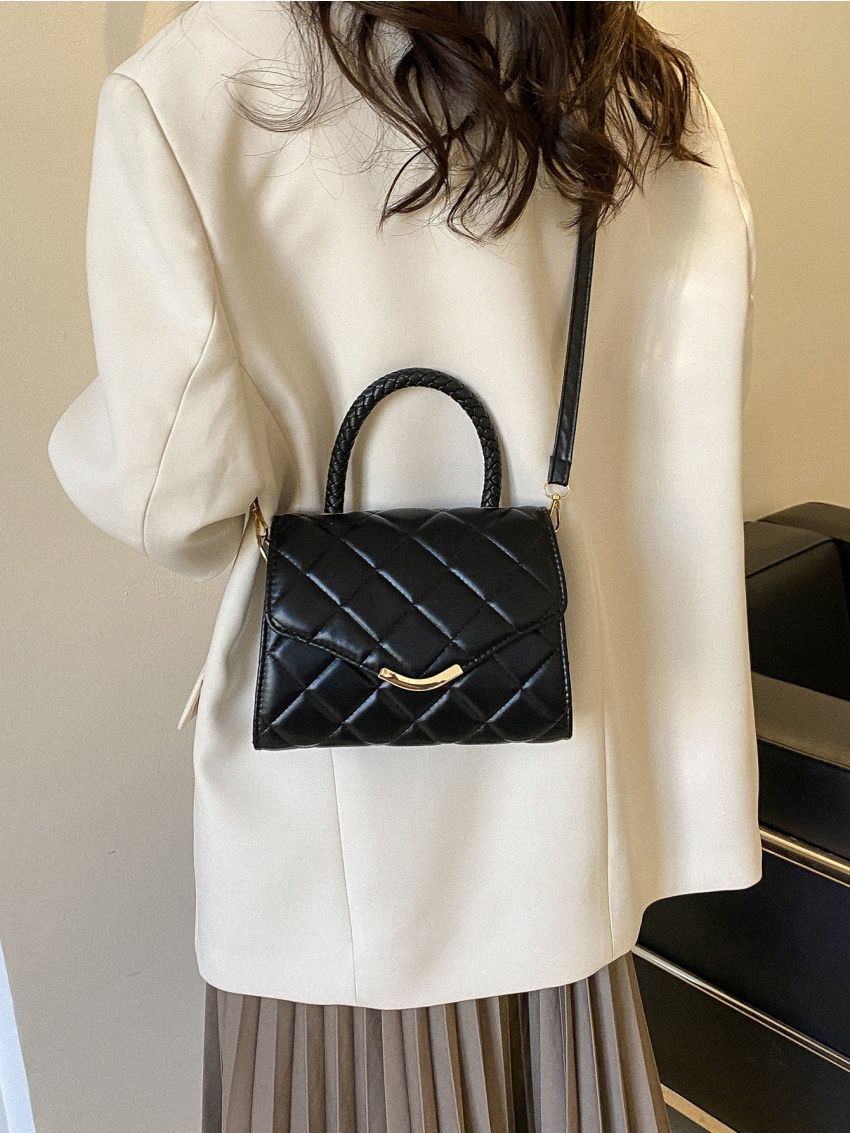 Geometric Embossed Metal Decor Flap Square Bag