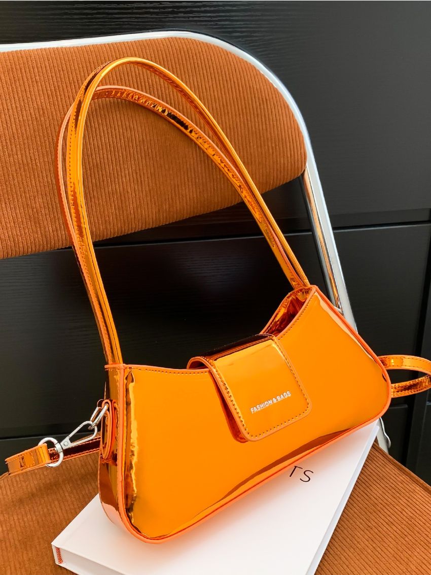 Neon Orange Letter Graphic Baguette Bag