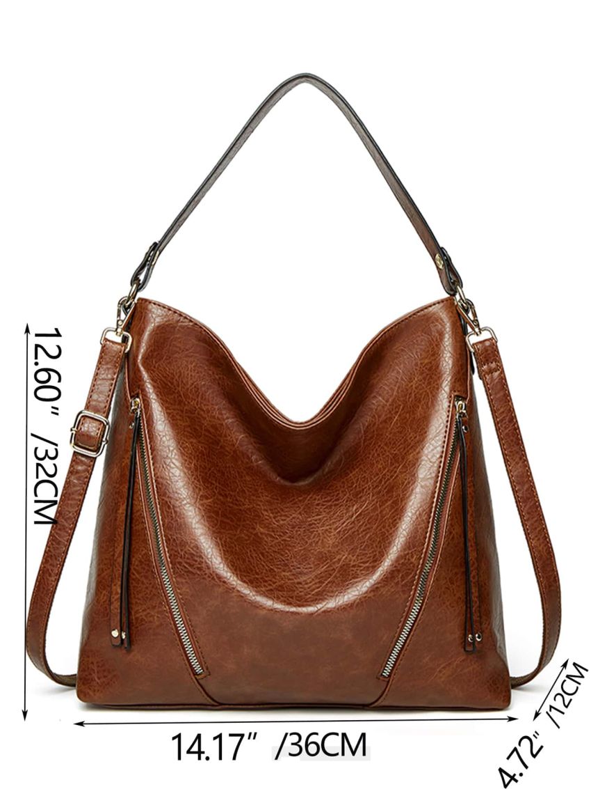 Litchi Embossed Vintage Design Hobo Bag With Wristlet Bag