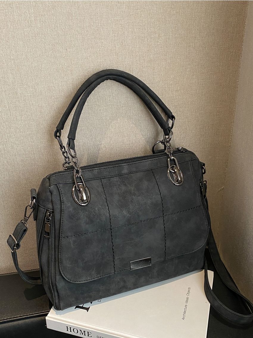 Metal Decor Flap Shoulder Tote Bag