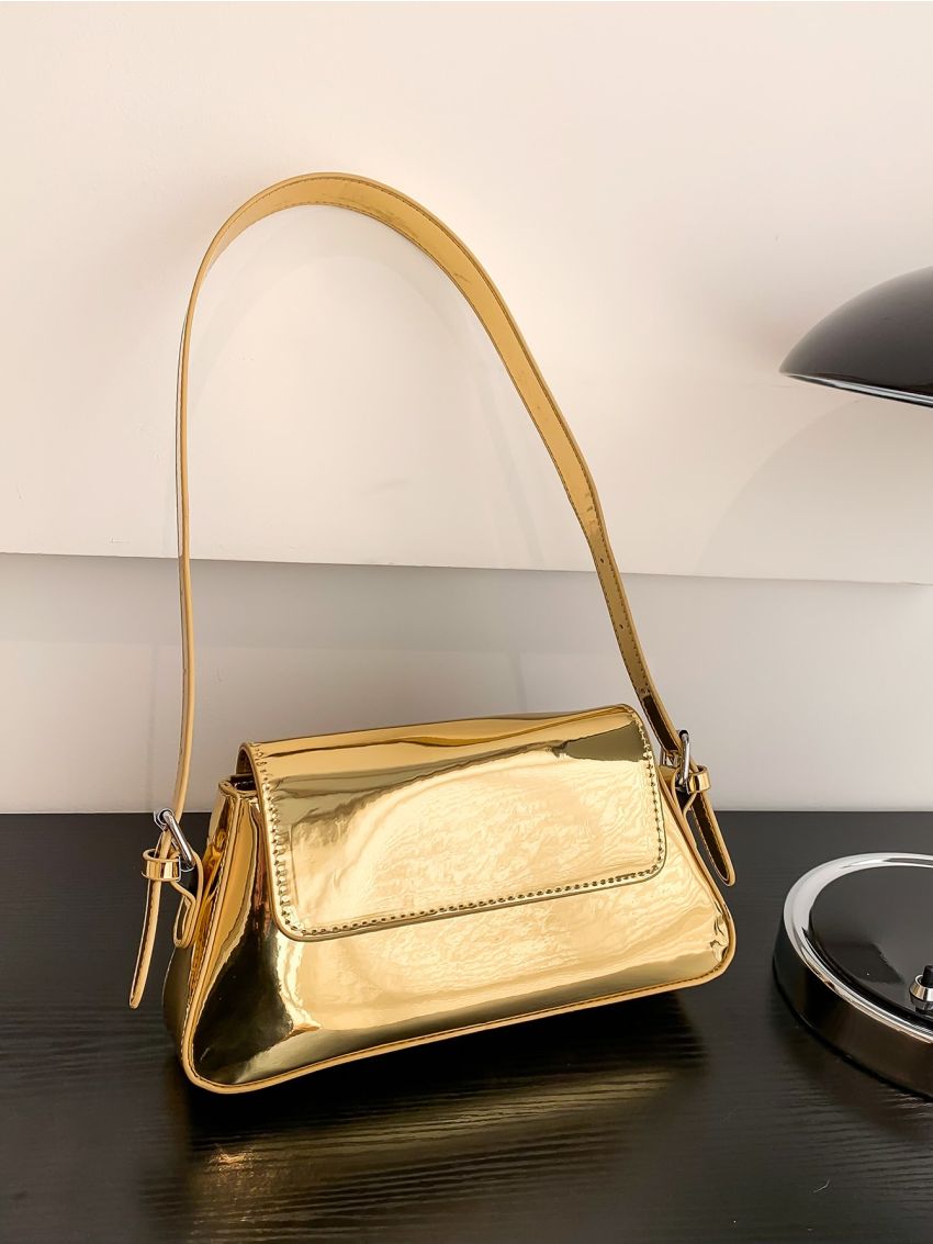 Metallic Flap Baguette Bag