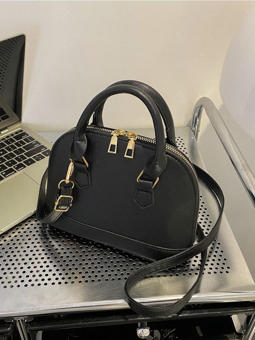 Mini Dome Bag Fashionable Double Handle Zipper PU