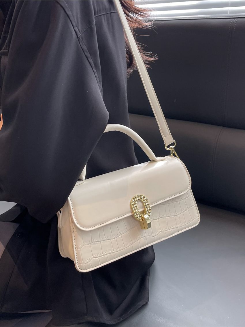 Crocodile Embossed Flap Square Bag