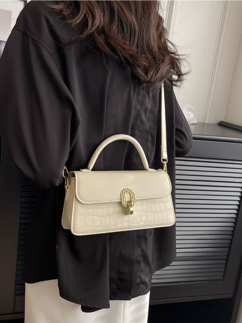 Crocodile Embossed Flap Square Bag