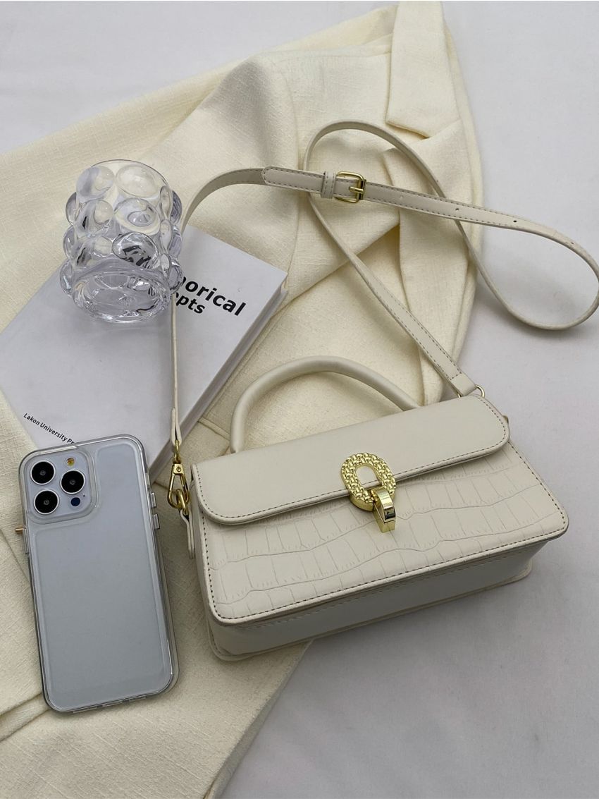 Crocodile Embossed Flap Square Bag