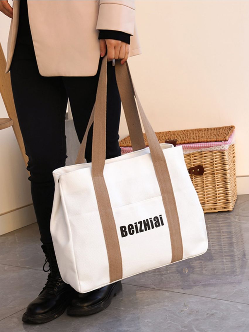 Letter Graphic Shoulder Tote Bag