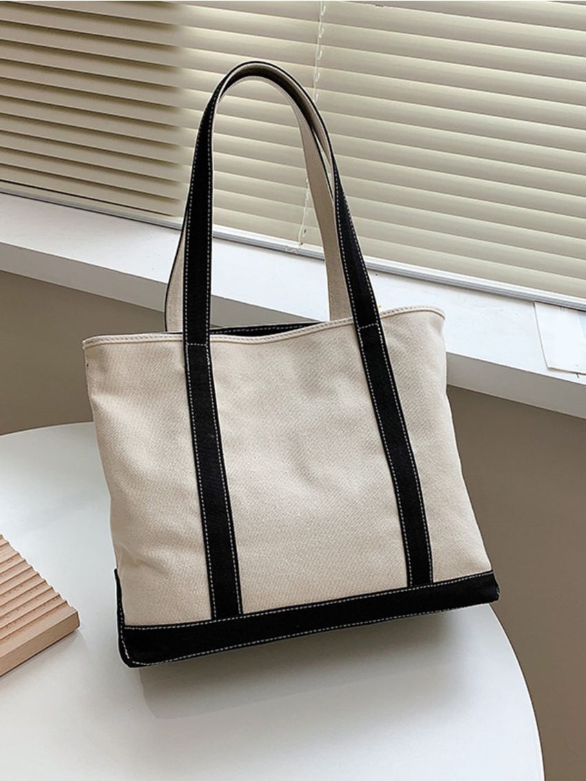 Contrast Binding Shoulder Tote Bag