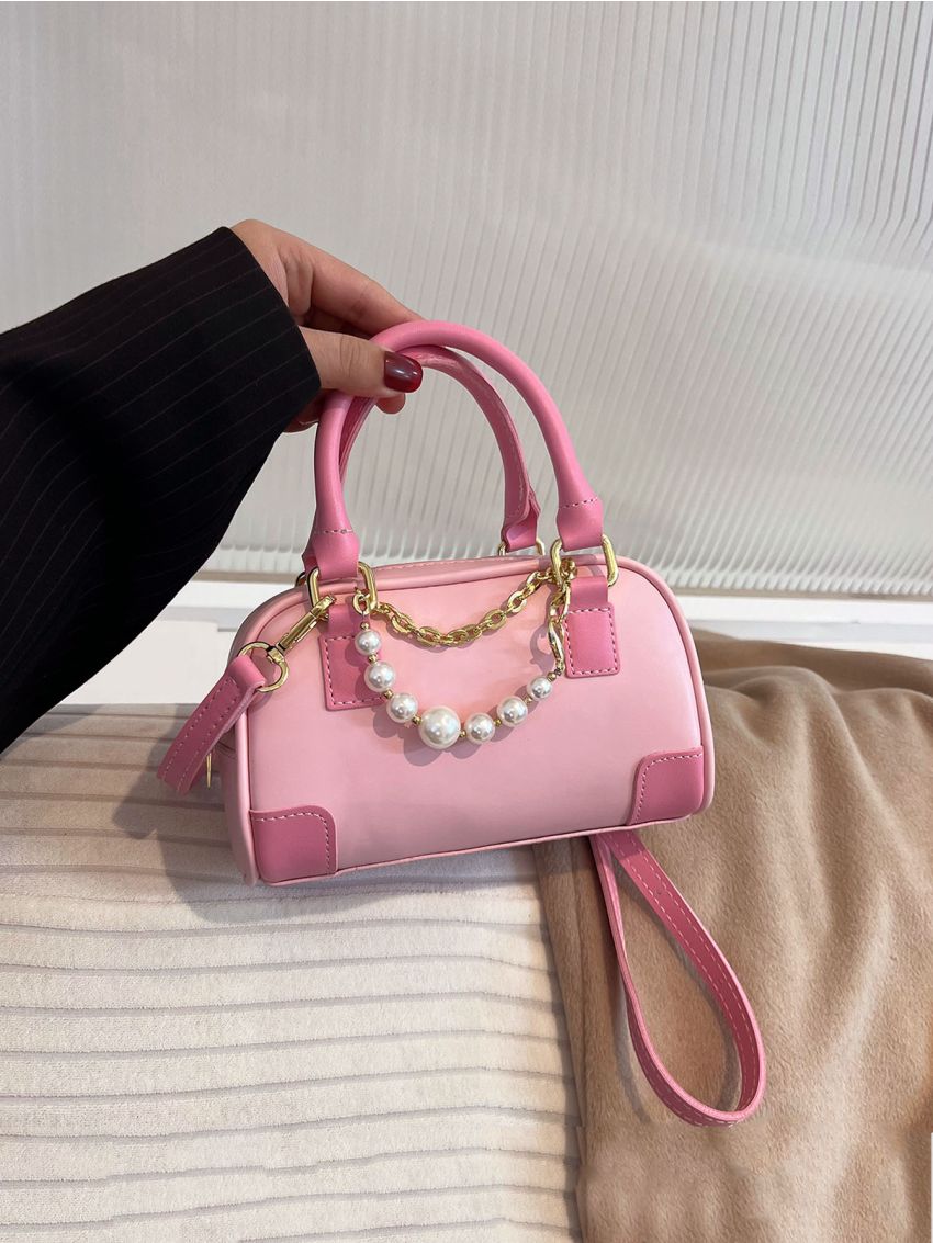 Mini Faux Pearl Decor Boston Bag