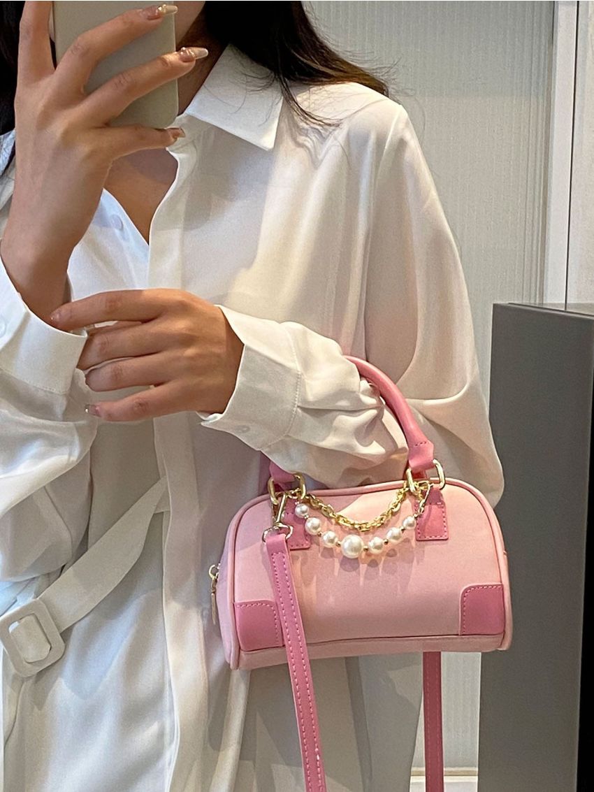 Mini Faux Pearl Decor Boston Bag