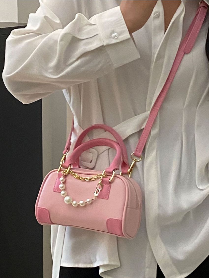 Mini Faux Pearl Decor Boston Bag
