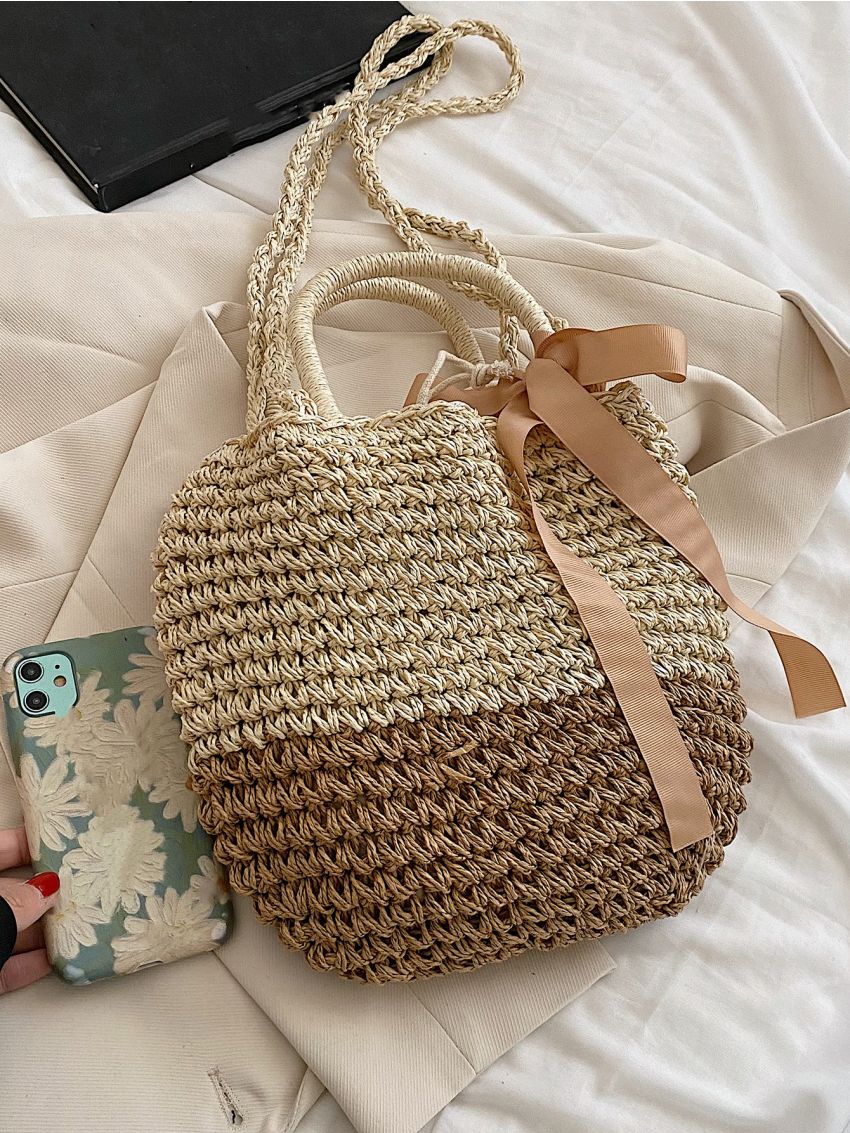 Minimalist Drawstring Design Straw Bag