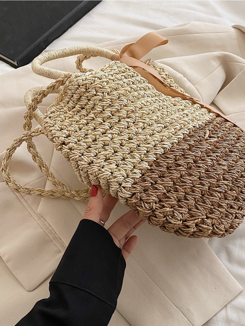 Minimalist Drawstring Design Straw Bag