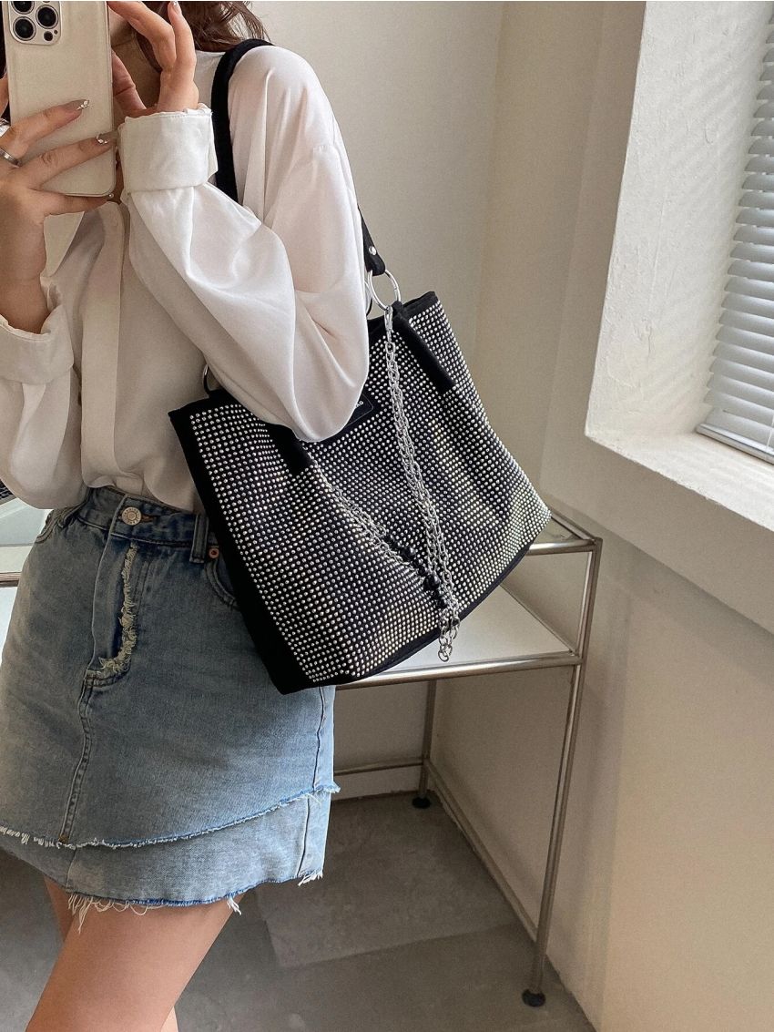 Studded Decor Shoulder Tote Bag