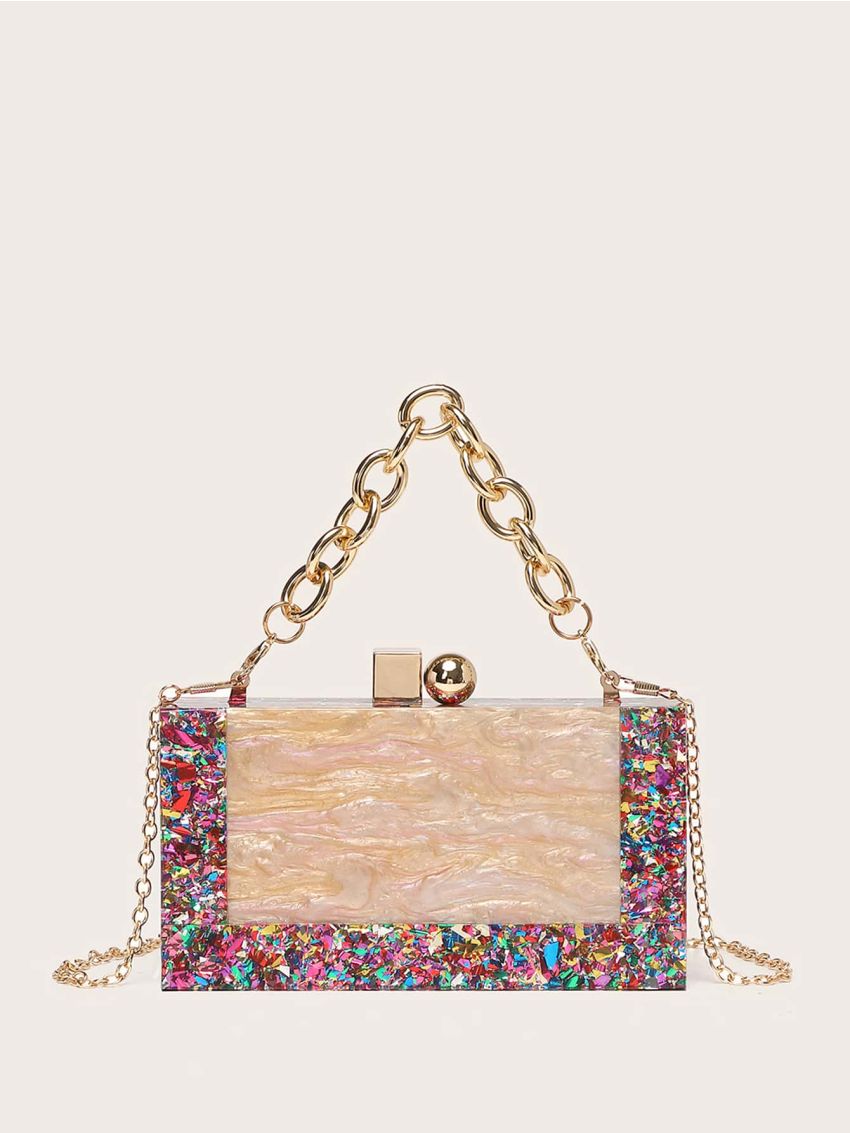 Mini Glitter Decor Chain Box Bag