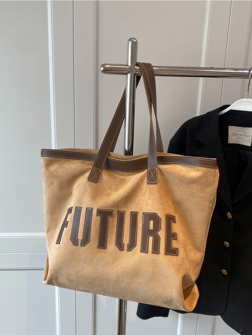 Letter Graphic Shoulder Tote Bag