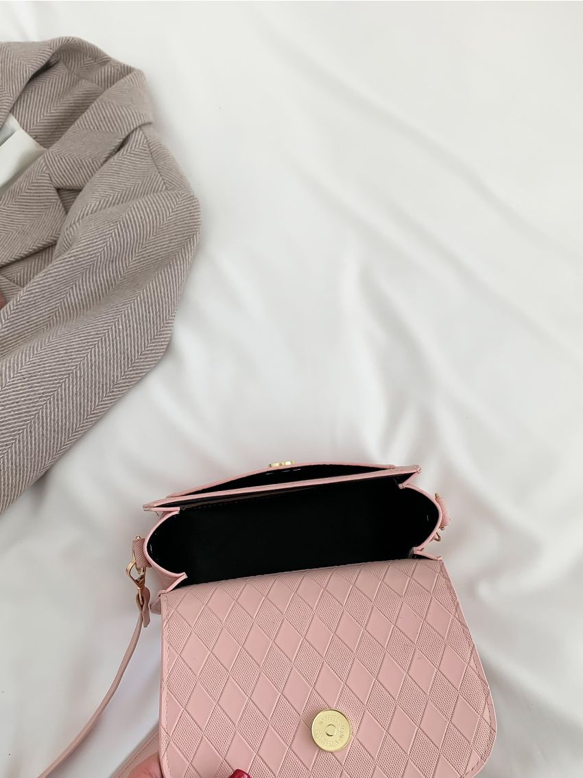 Mini Geometric Embossed Flap Square Bag