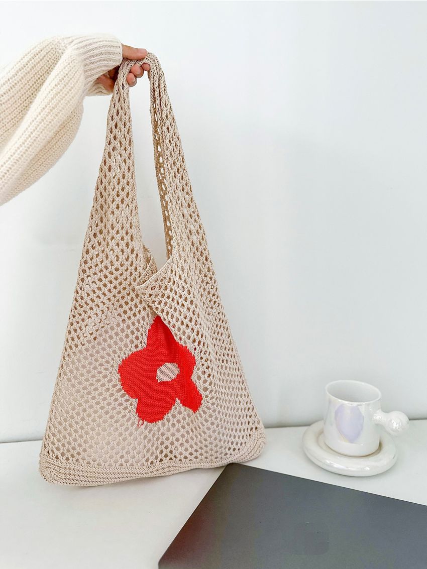 Floral Pattern Hollow Out Crochet Bag