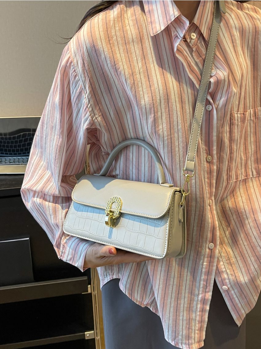 Crocodile Embossed Flap Square Bag