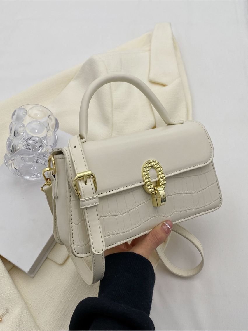 Crocodile Embossed Flap Square Bag