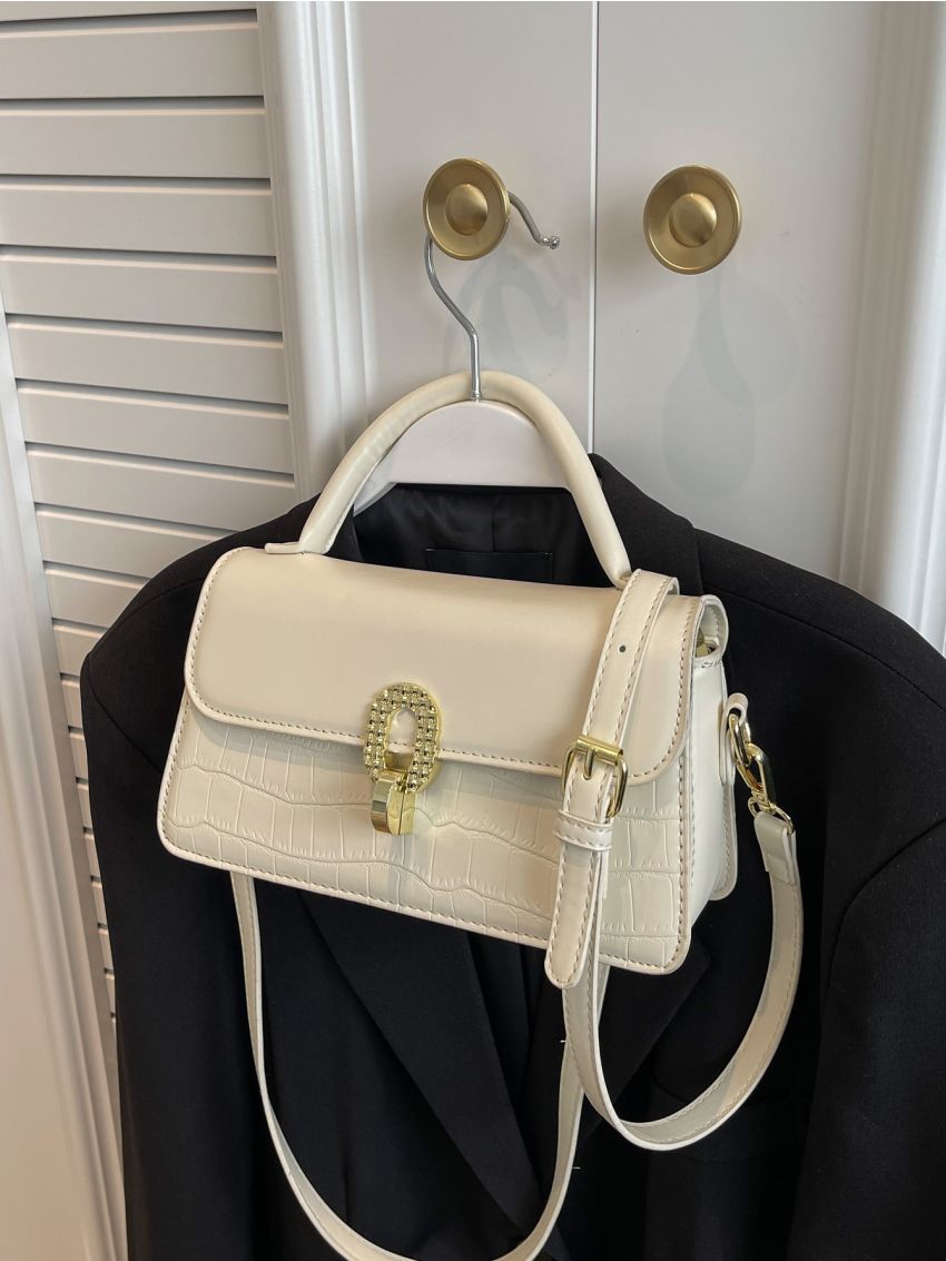 Crocodile Embossed Flap Square Bag