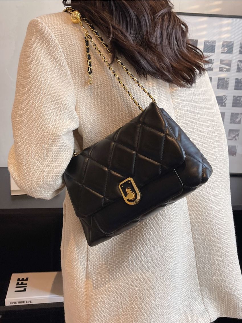 Quilted Flap Chain Square Bag