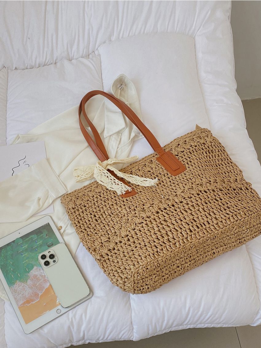 Twilly Scarf Decor Straw Bag