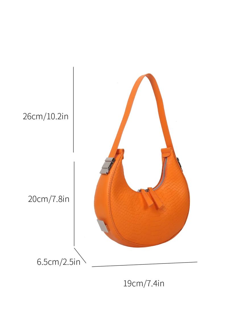 Mini Neon Orange Snakeskin Embossed Hobo Bag