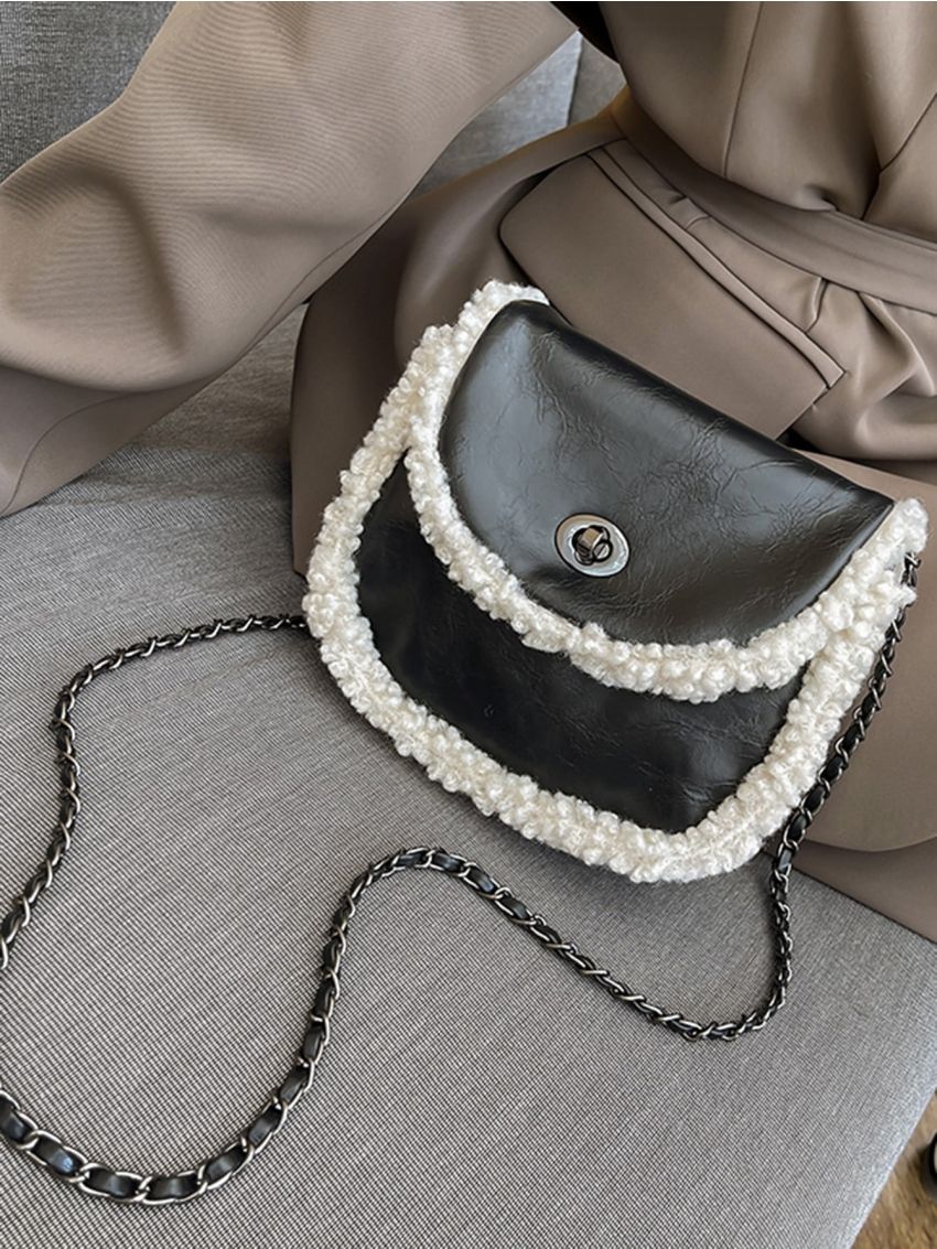 Mini Contrast Binding Chain Square Bag