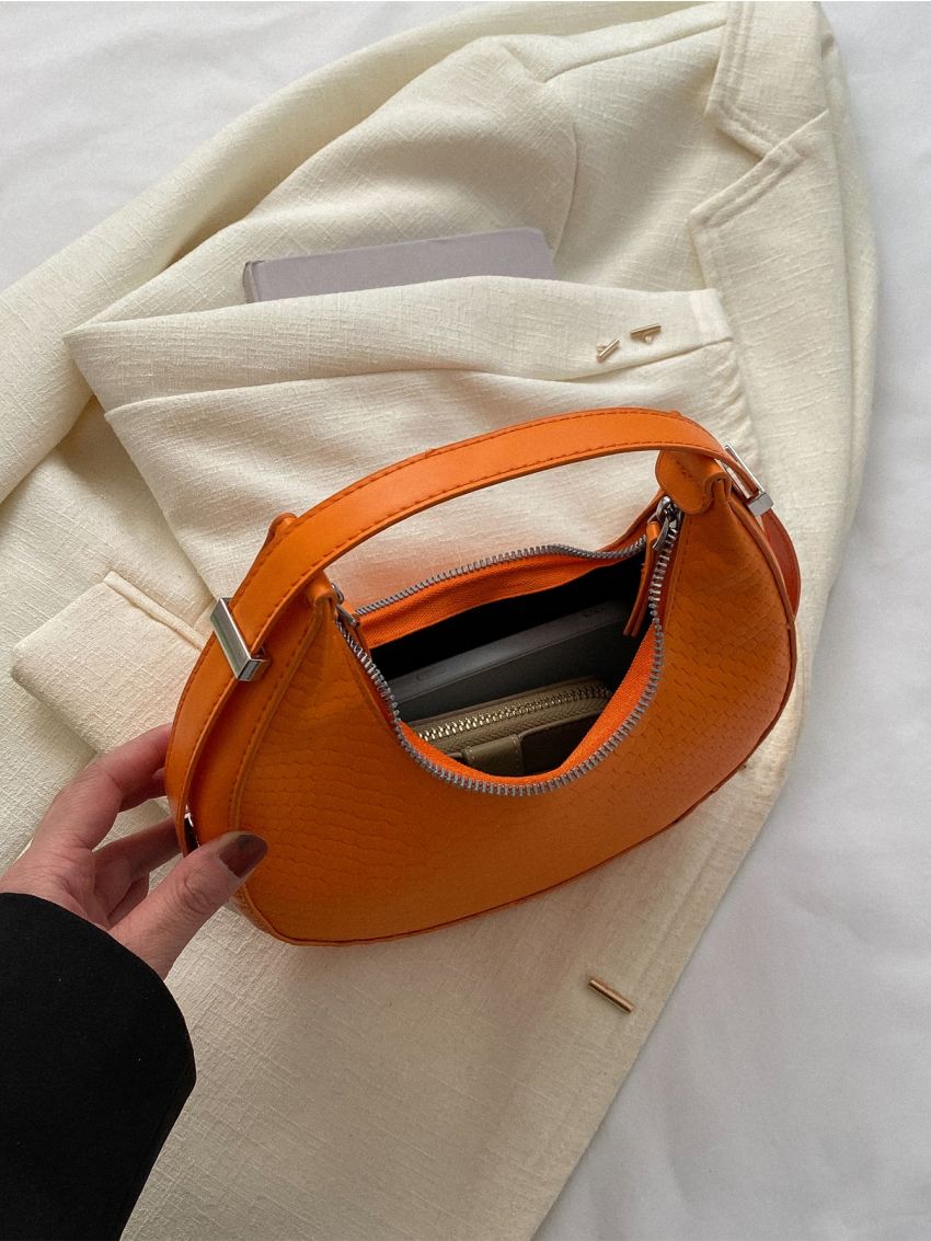Mini Neon Orange Snakeskin Embossed Hobo Bag
