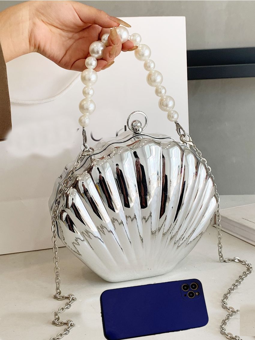 Metallic Faux Pearl Decor Dome Bag