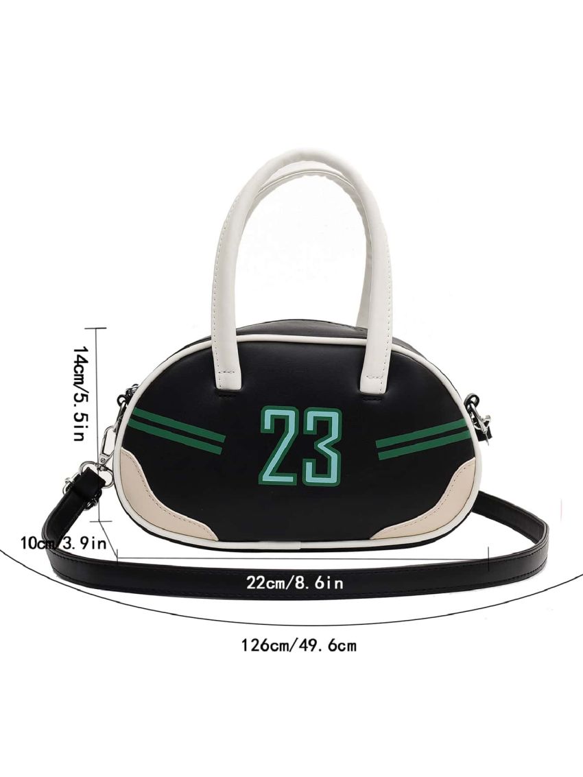 Striped Detail Number Graphic Novelty Bag