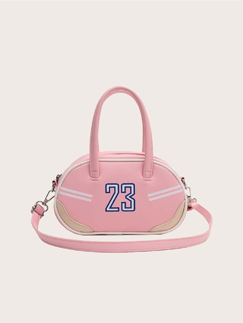 Striped Detail Number Graphic Novelty Bag