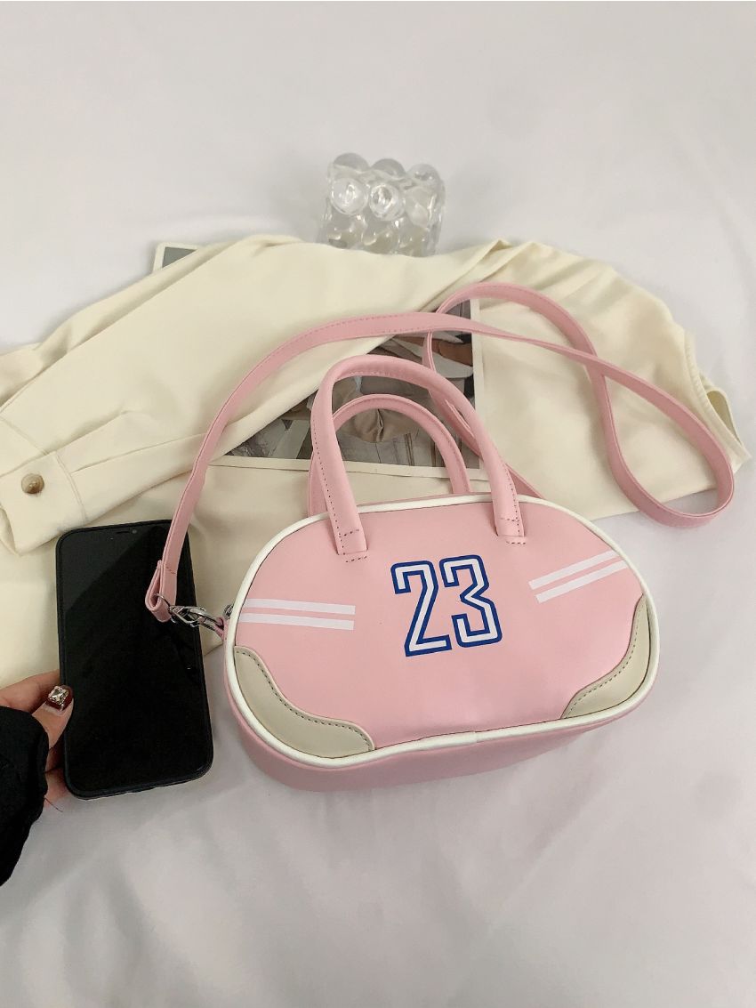 Striped Detail Number Graphic Novelty Bag