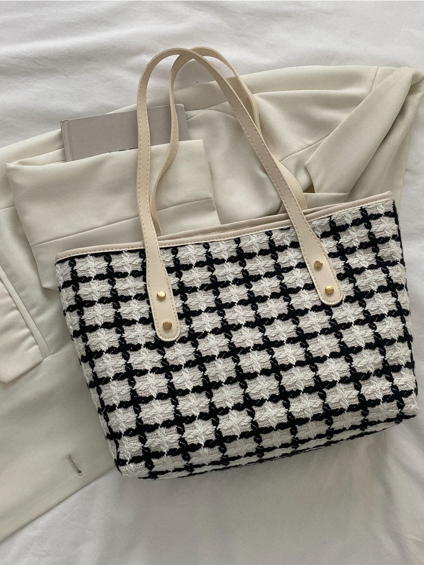 Plaid Pattern Shoulder Tote Bag