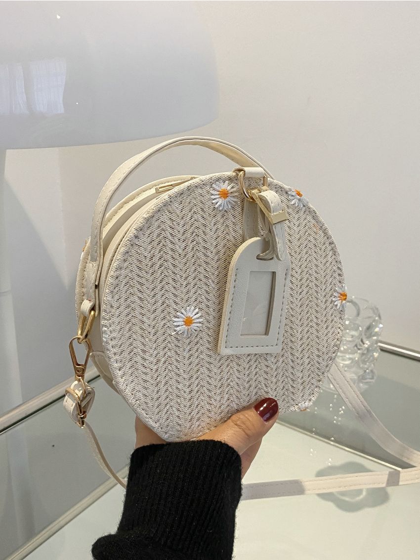 Mini Floral Embroidered Straw Bag
