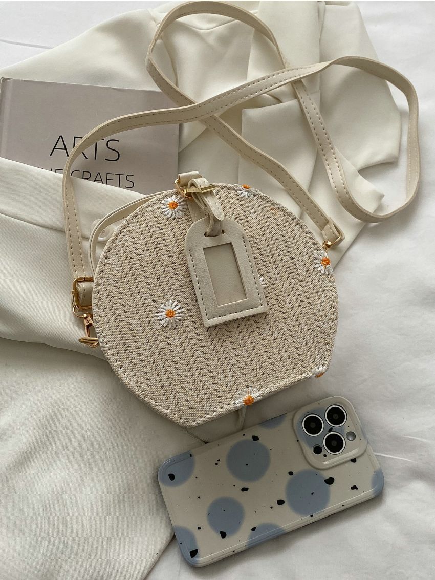 Mini Floral Embroidered Straw Bag