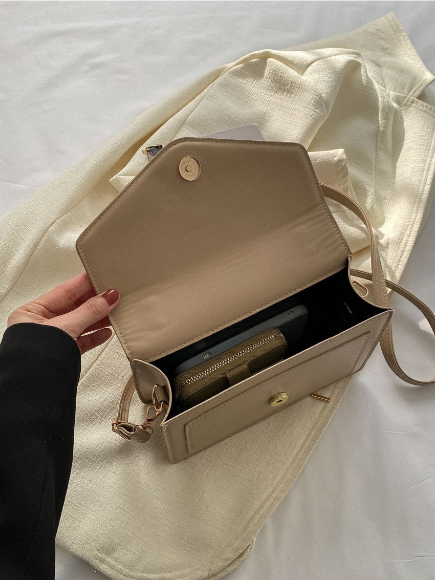 Buckle Decor Square Bag Top Handle Flap Minimalist