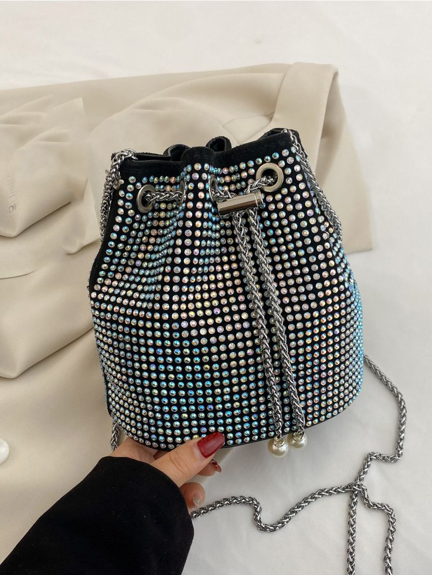 Mini Studded Decor Bucket Bag, Clear Bag