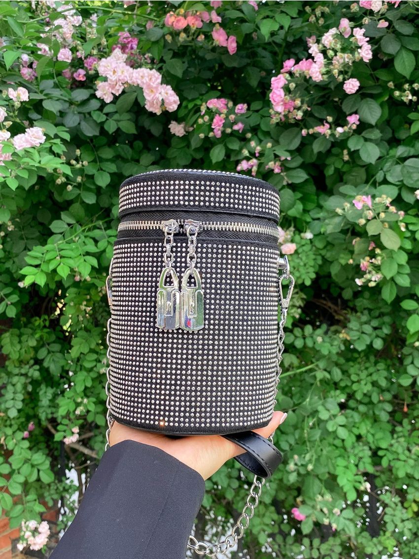 Mini Studded & Faux Pearl Decor Bucket Bag, Clear Bag