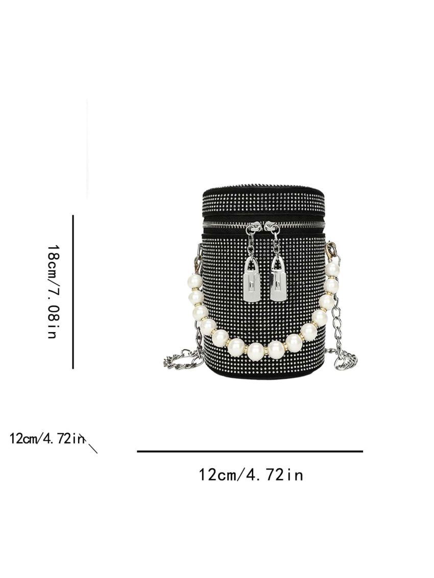 Mini Studded & Faux Pearl Decor Bucket Bag, Clear Bag