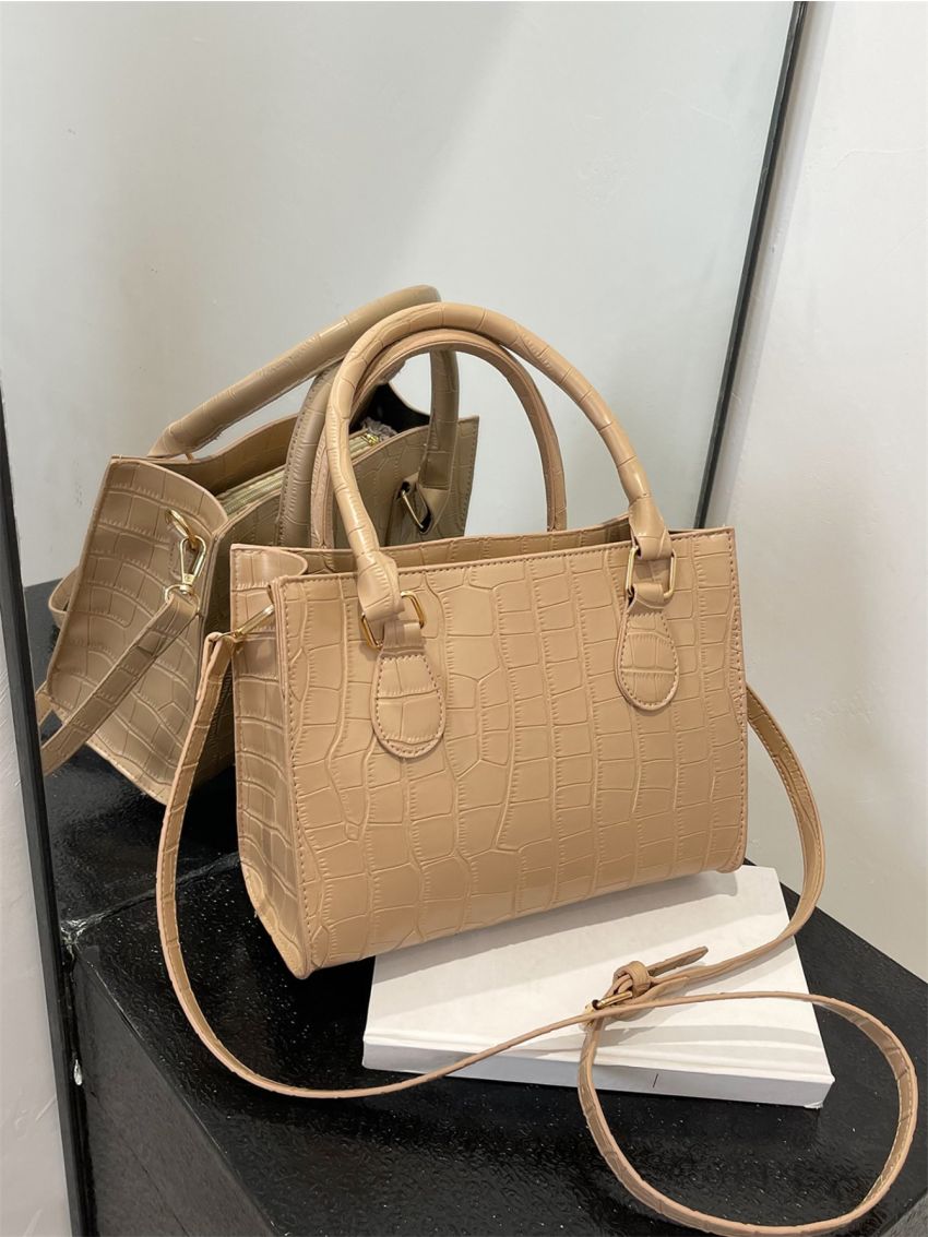Crocodile Embossed Square Bag
