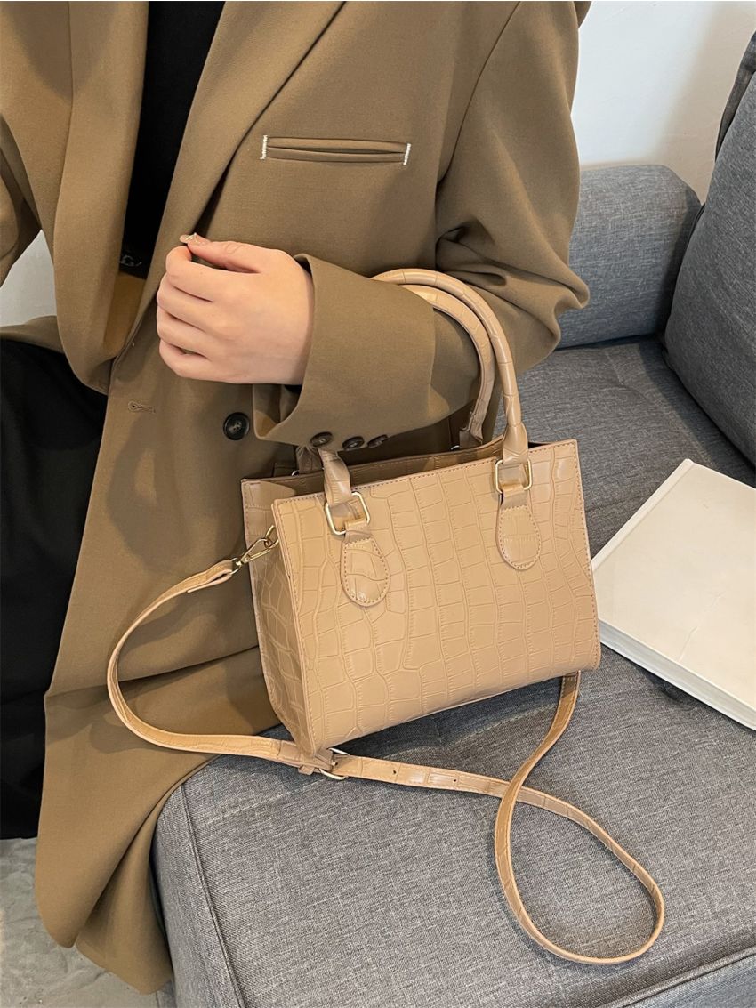 Crocodile Embossed Square Bag