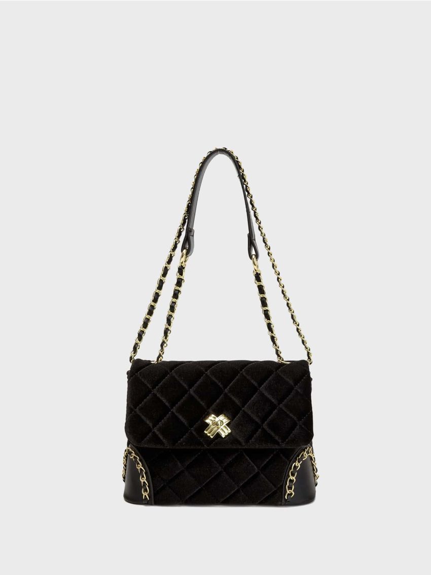 Quilted Chain Decor Twist Lock Square Bag