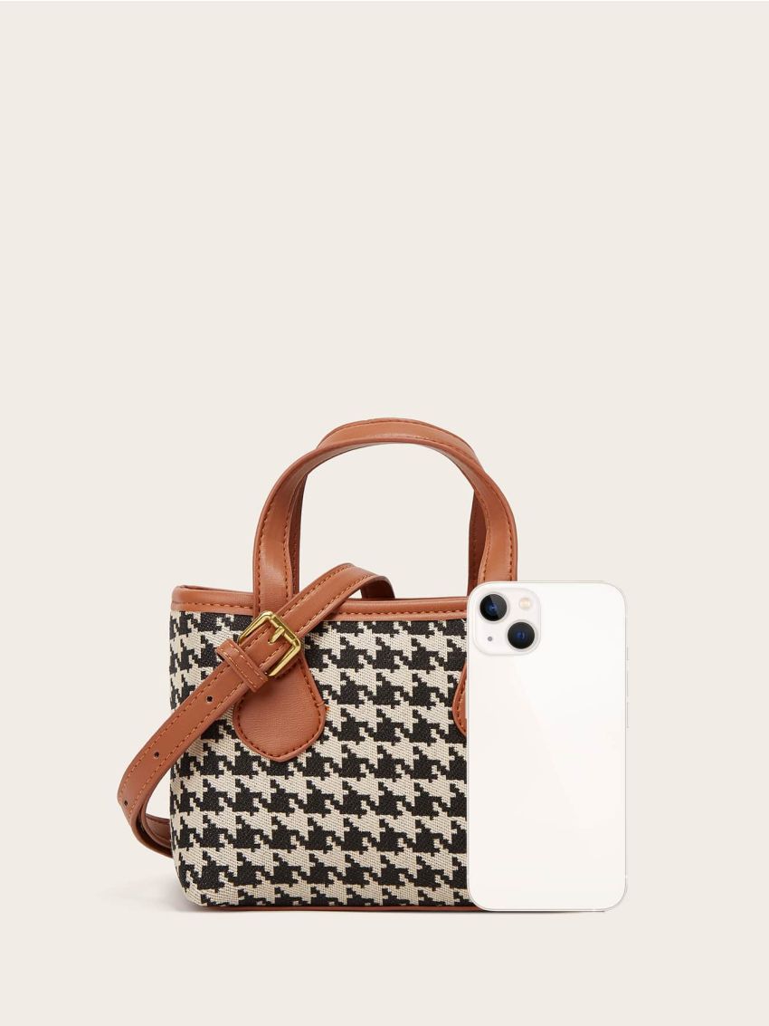 Mini Houndstooth Pattern Square Bag