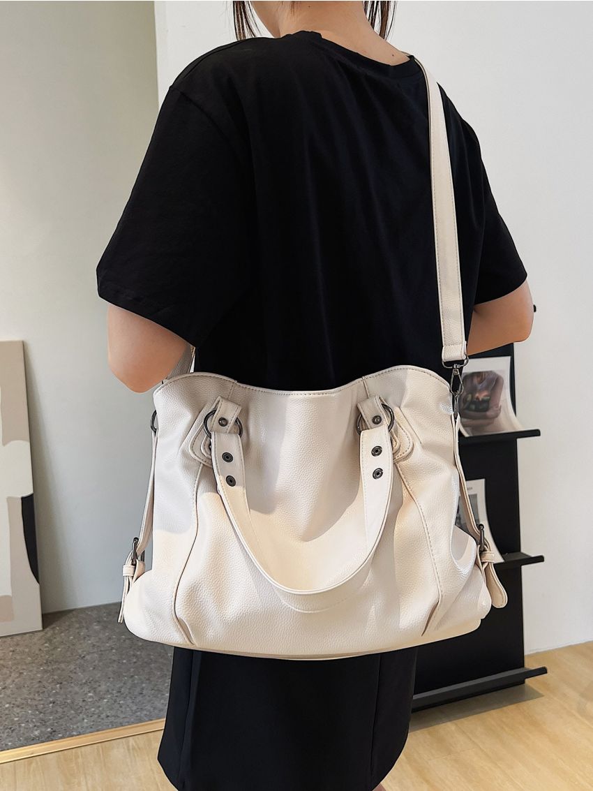 Studded Decor Shoulder Tote Bag