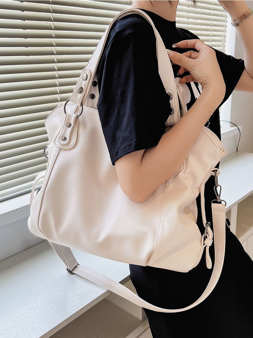 Studded Decor Shoulder Tote Bag