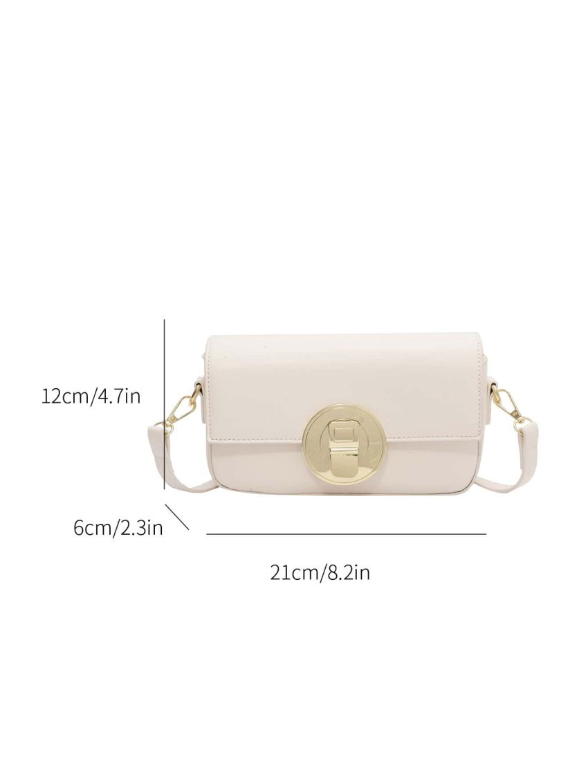 Metal Decor Flap Baguette Bag